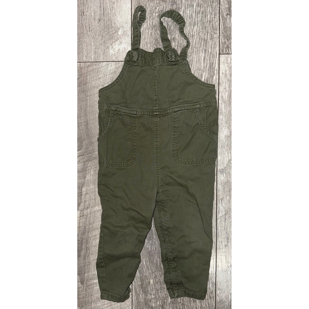 Old Navy Toddler Girls Olive Green Twill Overalls Ruffle Straps Size 2T